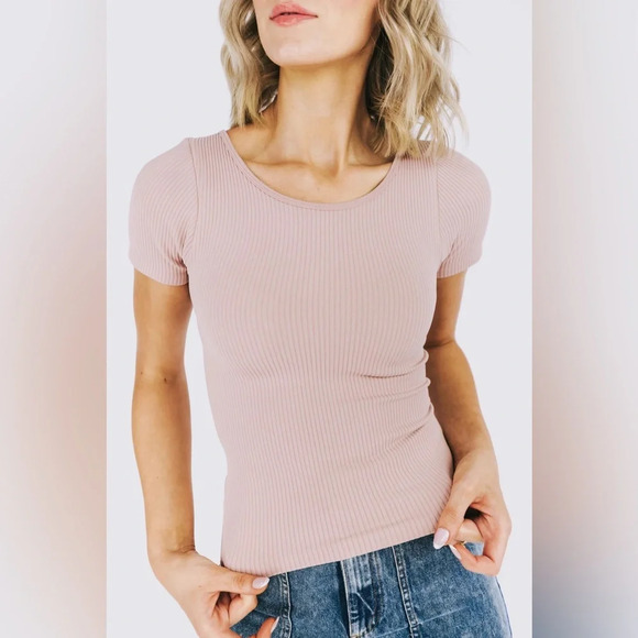 🆕 INTIMATELY FREE PEOPLE Ribbed Tee Pullover Top in ballet SZ M/L - Picture 2 of 6